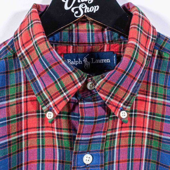 Polo Ralph Lauren Blake Plaid Button Down Shirt Cotton Wool Medium Preppy - Picture 3 of 5